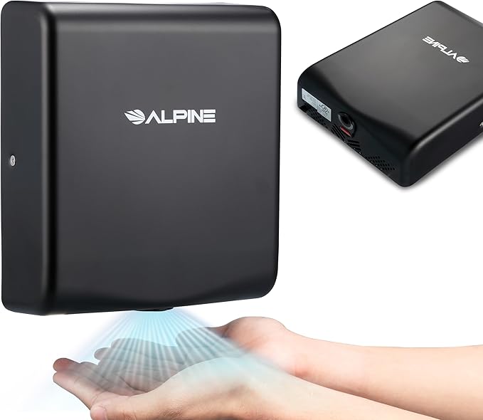 Alpine Hand Dryers for Bathrooms Commercial Extreme Speed Automatic Electric Hand Dryer for Home Bathroom/Restaurant with HEPA Filter, Heat & Speed Control - ADA Compliant (120v Matt Black)