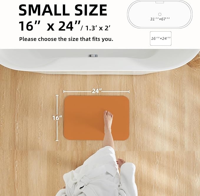 TYUU Bathroom Mat Quick Dry, Bathroom Rugs Non Slip Washable Thin Absorbent Bath Mat Fits Under Door Bathroom Floor Mat Perfect for Bath, Shower, or Sink 16"x24" Orange