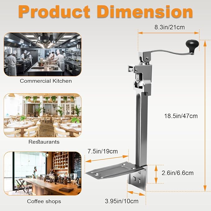 Commercial Can Opener Heavy Duty, Manual Tabletop Can Opener with 2 Blades | Industrial Can Opener Fits Big 10 Cans Up to 11" Tall, Plated Steel Base, for Restaurants Hotels Bars Kitchens