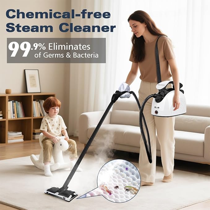 Waitbird Steam Cleaner for Home, 4.5 Bar High Pressure 248°F Fast Heat Handheld Steamer for Cleaning, 21-Piece Accessory Kit, Chemical Free Multi-Purpose Cleaner for Floors, Grease, Tile, Grout