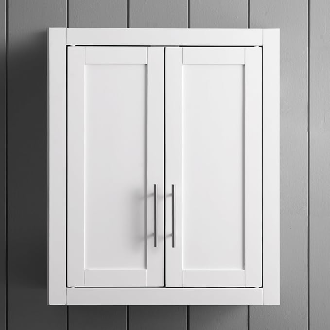 Crosley Furniture Savannah Wall Mounted Bathroom Storage Medicine Cabinet with Shelves, Snow