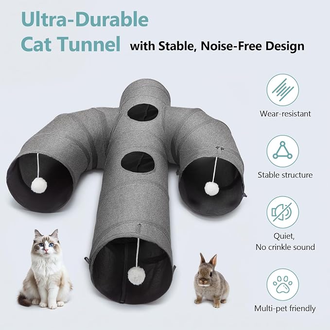 Ownpets Cat Tunnel Large 12 inch Diameter Sturdy Oxford Fabric Cat Tunnel Toy, Cactus Shape Collapsible Cat Tunnels for Indoor Cats,Interactive Peek Hole Pet Tunnel Tube with Cat Wand Toy