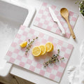 Thenshop Set of 2 Tempered Glass Cutting Boards Pink Check Countertop Cutting Boards Heat Resistant with Non-slip Feet for Kitchen Counter Housewarming Wedding Gift 7.9x11inch+11x15 Inch