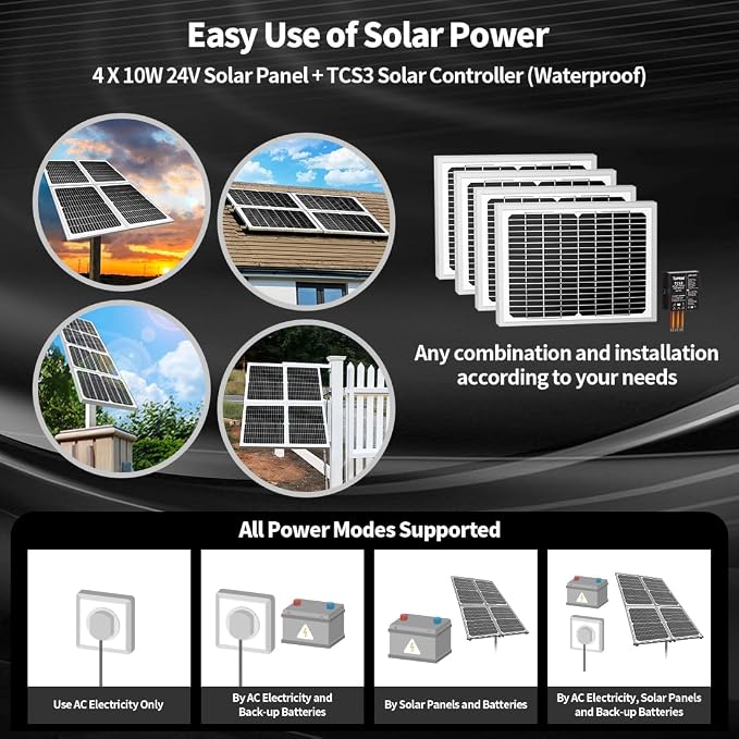 TOPENS DKC2000S Solar Sliding Gate Opener Chain Drive Automatic Gate Motor for Heavy Driveway Slide Gates Up to 4400 Pounds, Electric Gate Operator Battery Powered with Solar Panel Remote Control Kit