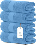 White Classic Luxury Bath Towels Set of 4 Large - 700 GSM Cotton Ultra Soft Bath Towels 27x54 | Highly Absorbent and Quick Dry | Hotel Towels for Bathroom Luxury, Plush Shower Towels, Light Blue