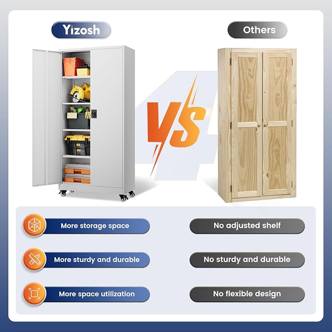 Metal Garage Storage Cabinet with Locking Doors and Adjustable Shelves,- 75" Rolling Steel Tool Cabinet for Home Office,Garage,Warehouse