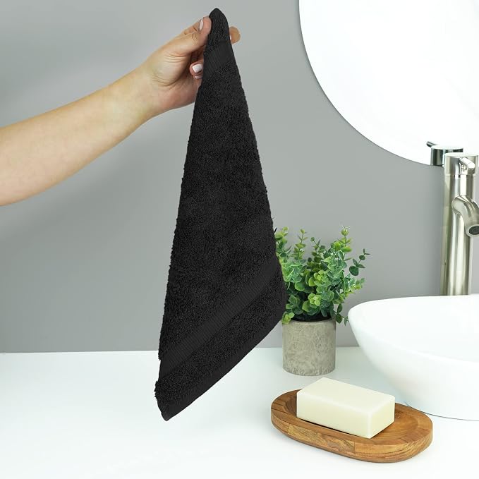 Chakir Turkish Linens Personalized 3 Piece Towel Set, 100% Cotton Luxury Turkish Towels for Bathroom, Soft Absorbent Towel Set with Bath Towel Hand Towel and Washcloth, Black