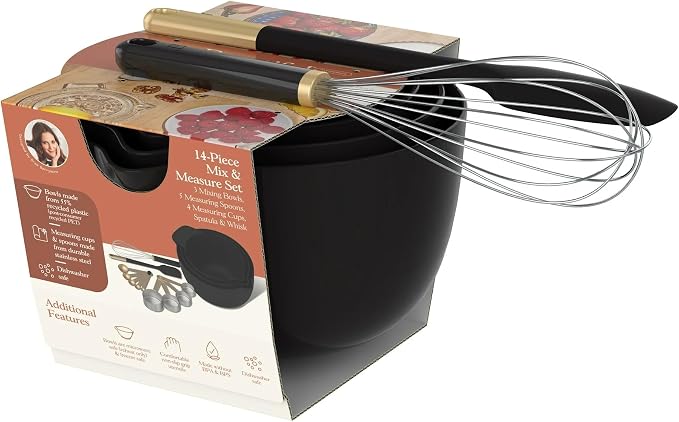 14 Piece Mixing Bowl and Measuring Set, Nesting Kitchen Prep Set with Measuring Cups Spoons Whisk Spatula, BPA Free Dishwasher Safe Baking Set