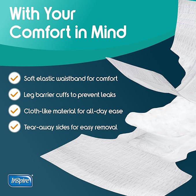 Inspire Adult Diapers Women or Men - MAX Absorbency | Our Most Absorbent and Dry, Incontinence Underwear for Women or Men | Leak Proof Diaper Overnight or Daytime for Heavy
