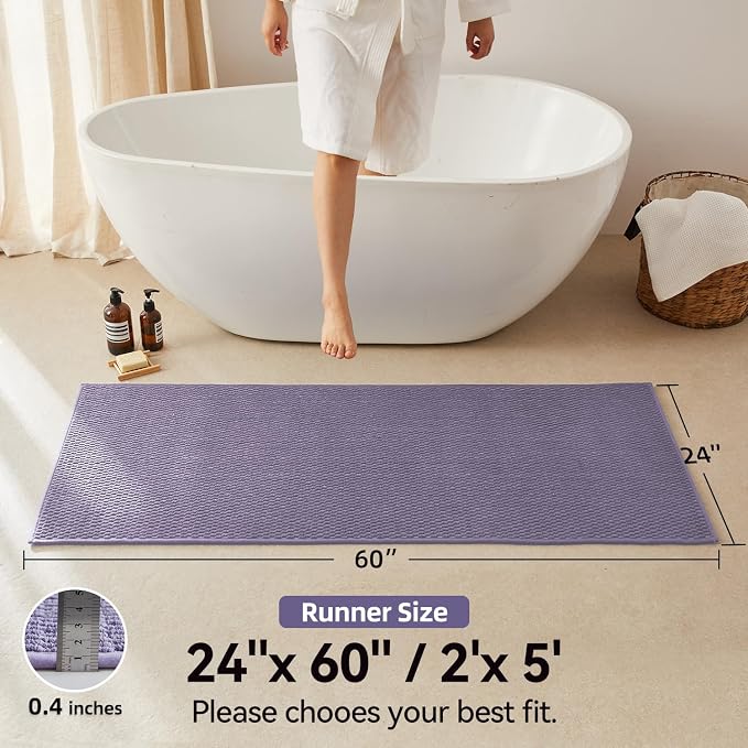 Triohero Bathroom Runner Rug, Long Bath Mat Washable Thin Quick Dry Low Pile Bathroom Runner Rugs 24 x 60 Non Slip, Lavender 24"x60"