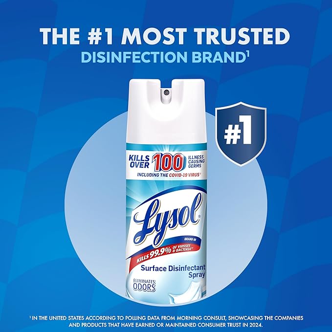 Lysol Disinfectant Spray, Household Essential Cleaning Supplies, Multi-Purpose Room Spray, Antibacterial Sanitizer Spray, Upholstery Deodorizer, Home and Bathroom, Crisp Linen,19 Fl Oz (Pack of 12)