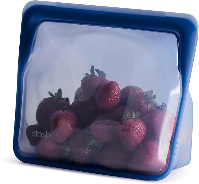 Stasher Premium Reusable Silicone Bag, Stand-Up Mid Bag, Deep Ocean, 56 oz | Food-Safe Silicone, Reusable Freezer Bags, Microwave, Dishwasher, Pantry, Meal Prep, Food Storage Bag, Eco-Friendly