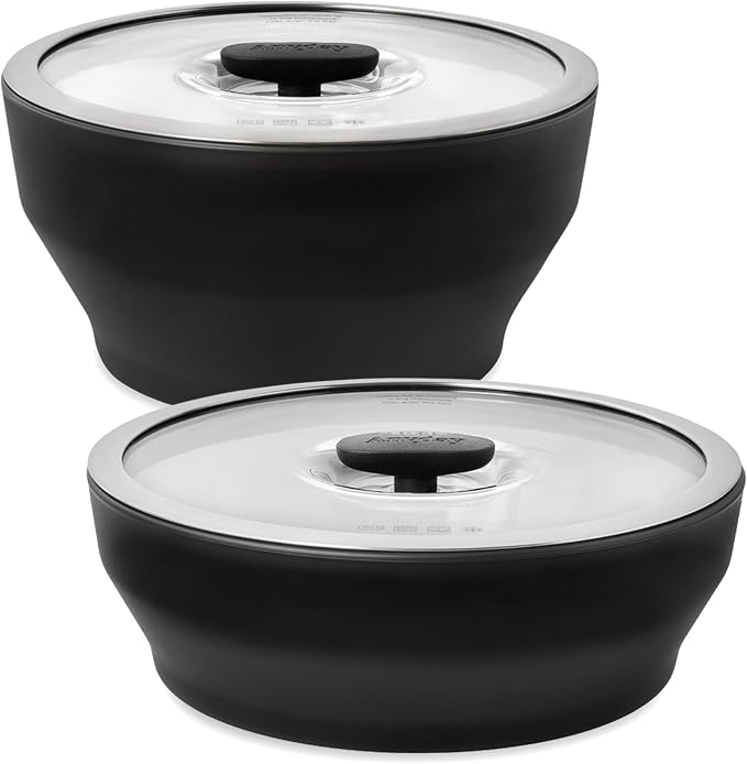 Anyday 4-Piece Medium Glass Food Storage with Lids (Onyx) | Plastic-Free Meal Prep, Microwave Cookware, Stackable Airtight Storage Container, Vented Lid, Microwave-Safe Reheating