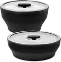 Anyday 4-Piece Medium Glass Food Storage with Lids (Onyx) | Plastic-Free Meal Prep, Microwave Cookware, Stackable Airtight Storage Container, Vented Lid, Microwave-Safe Reheating