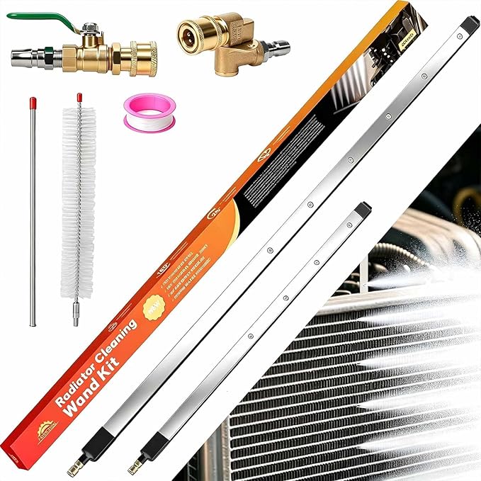 40" & 24" Upgraded Radiator Cleaning Wand Set(2PCS) | 25° Fan Nozzles,Water&Air Dual-Use,4500 PSI Pressure,Stainless Steel Washer Tool for Car,Truck and Other Vehicles