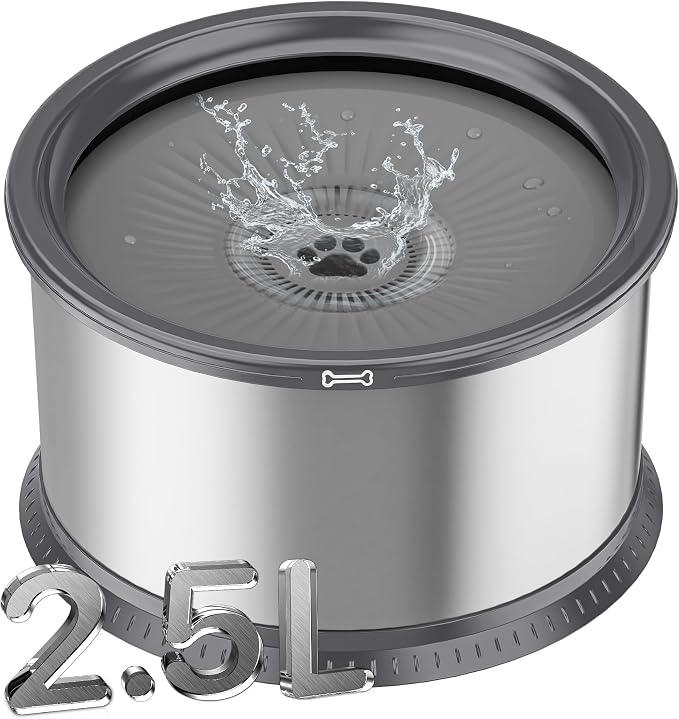 2.5L Stainless Steel Dog Water Bowl, No Spill Water Bowl for Dogs | Large Capacity, Slow Drinking Feeder, Splash Proof, with Anti-Slip Mat, Dishwasher Safe, Sturdy, Suitable for Mess Drinkers