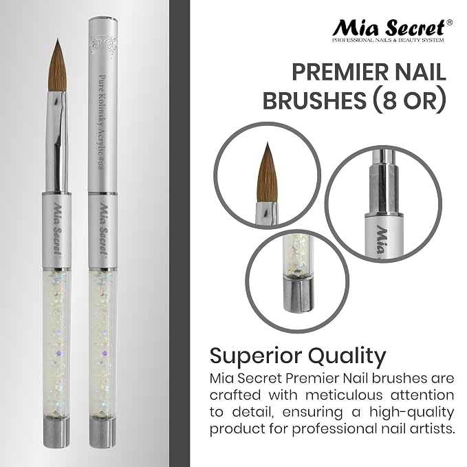 Mia Secret PREMIER NAIL BRUSHES 100% Kolinsky Hair MADE IN USA Prenium Nail Art Brushes (Silver, 8 OR)