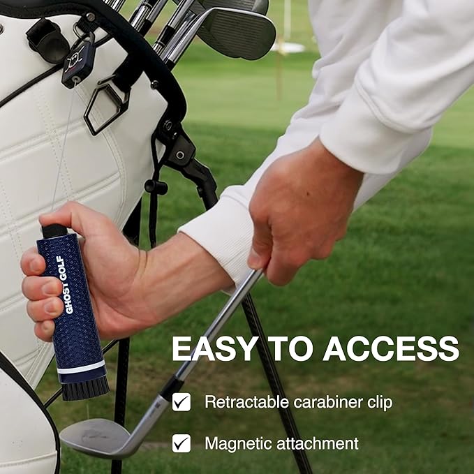 Ghost Golf Magnetic Golf Club Brush with Water Reservoir & Shoe Brush - Dual Head Groove Cleaner, Nylon Bristle, Retractable Carabiner Clip - Golf Cleaning Tool for Irons, Wedges & Golf Shoe Cleats