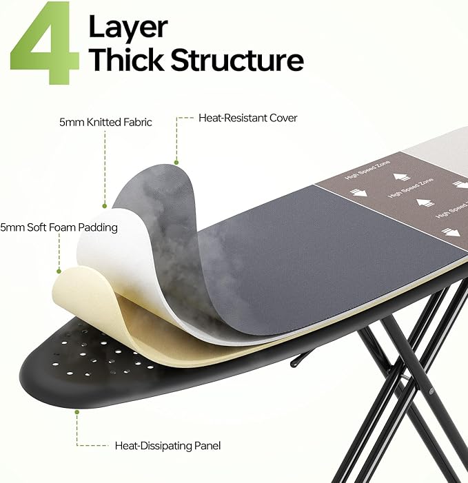 Foldable Ironing Board Standard Size, Iron Board Table Stand Foldable, Space-Saving Iron and Ironing Boards Set, Folding Ironing Boards Full Size with High Speed Zone and Hanging Hook 13x43 Warm Gray