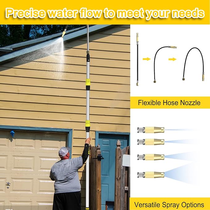 Buyplus 22FT Reach Telescoping Gutter Cleaning Tools 4-16FT Rain Gutter Cleaner Tools From Ground with 3/4" Brass Garden Hose Shut Off Valve, Bendable Flexible Water Wand for Garden Hose, Window