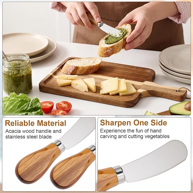 Geetery 16set Acacia Wood Charcuterie Board with Knife Wooden Serving Tray with Groove Acacia Wood Cutting Board with Card and Gift Box for Wedding Baby Shower Housewarming Gift (14 x 8 Inches)