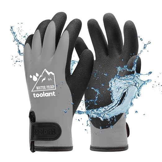 toolant 100% Waterproof Winter Work Gloves, Thermal Insulation with Grip | Touchscreen, Freezer Work for Men and Women, Cold Weather Work & Outdoor Tasks, Grey, Large