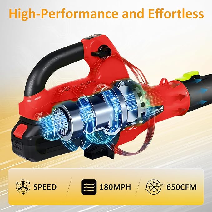 Leaf Blower Cordless, 510 CFM Electric Leaf Blower with 4.0Ah Battery Operated and Fast Charger, 7 Speed Mode, Lightweight Battery Powered Handheld Cleaners for Lawn, Driveway, Snow, Red