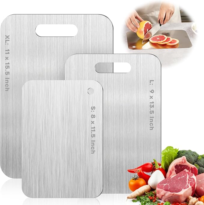 Katori Titanium Cutting Boards for Kitchen-100% Pure Titanium Cutting Board set Double Sided Non Toxic Titanware Chopping Board,Dishwasher Safe Metal Cutting Boards FathersDay Gifts(2PC-S+L)