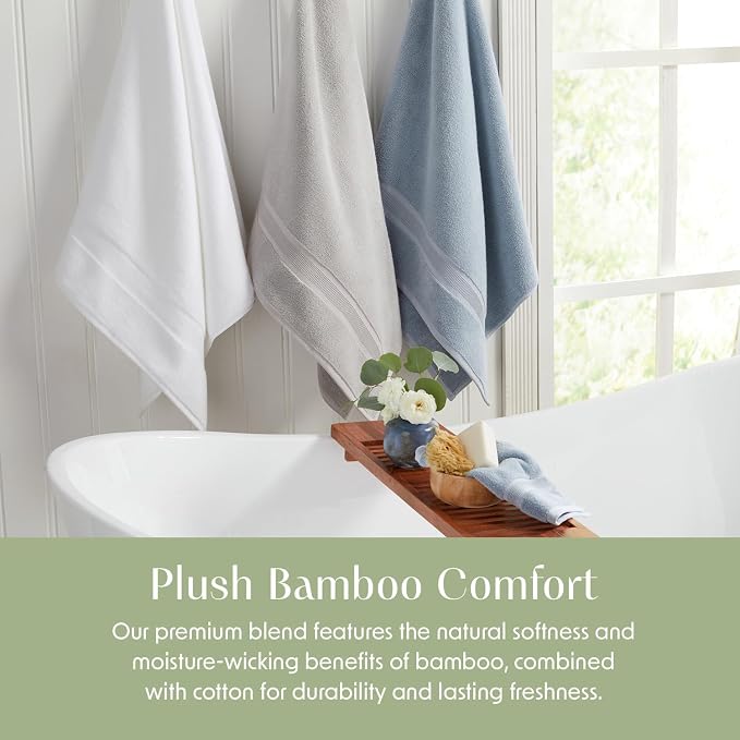 Springtree Home Luxury Bamboo Rayon Hand Towel Set | 6-Pack | Med Blue | 35% Bamboo Rayon - 65% Zero Twist Cotton | Absorbent Quick-Dry Towels for Bathroom | Ultra Soft | OEKO-TEX Standard 100