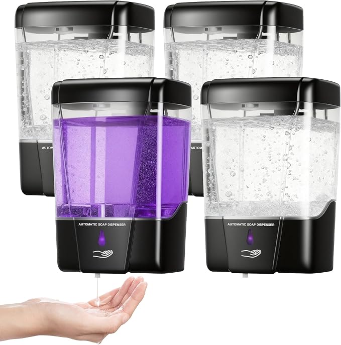 4 Pack Automatic Soap Dispenser Wall Mount,Touchless Liquid Soap Dispenser,Battery Operated,600 ml / 20 oz Commercial Hand Detergent Dispenser for Office Home Kitchen School Bathroom Hotel Restaurant