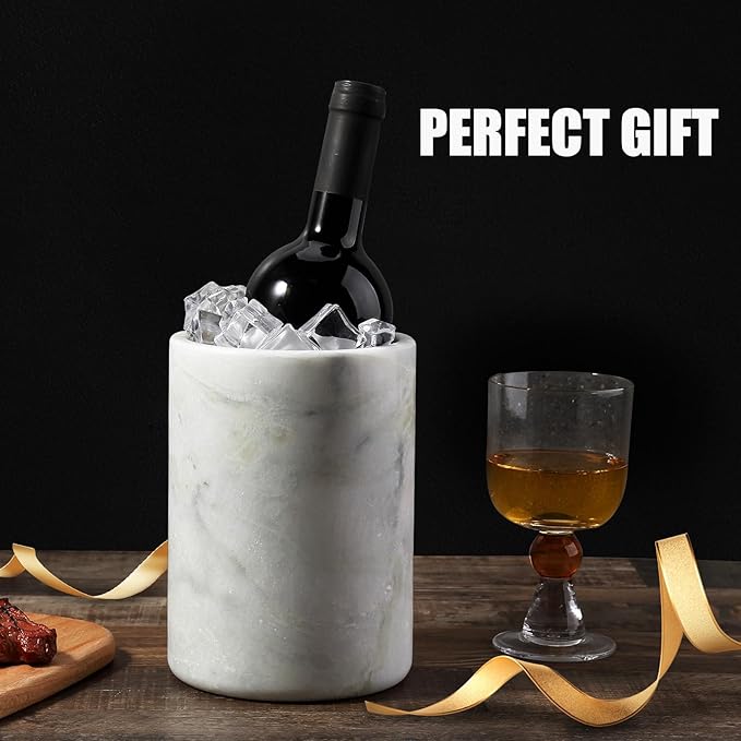 Marble Wine Bottle Chiller Bucket,Versatile Wine Chillers for Bottles, Handcrafted Wine & Champagne Cooler for Parties, Dinner - Luxury Kitchen Utensil Holder Ideal for Wine Enthusiasts, White