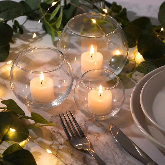 Sawysine 18 Pcs Fish Bowl Vase Bulk Round Glass Vases for Centerpieces | 4.5''Wx3.9''H, 3.9''Wx3.15''H, 3''Wx2.4''H Bubble Candle Dish for Wedding Event Table Goldfish Planter Floral DIY Home Decor