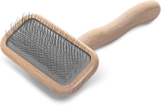Chris Christensen Mark II Slicker Brush for Dogs, 12mm Pins, Groom Like a Pro, Handcrafted Lightweight Beechwood Ergonomic Handle, Stainless Steel Pins, A5II Small. Made in Germany.