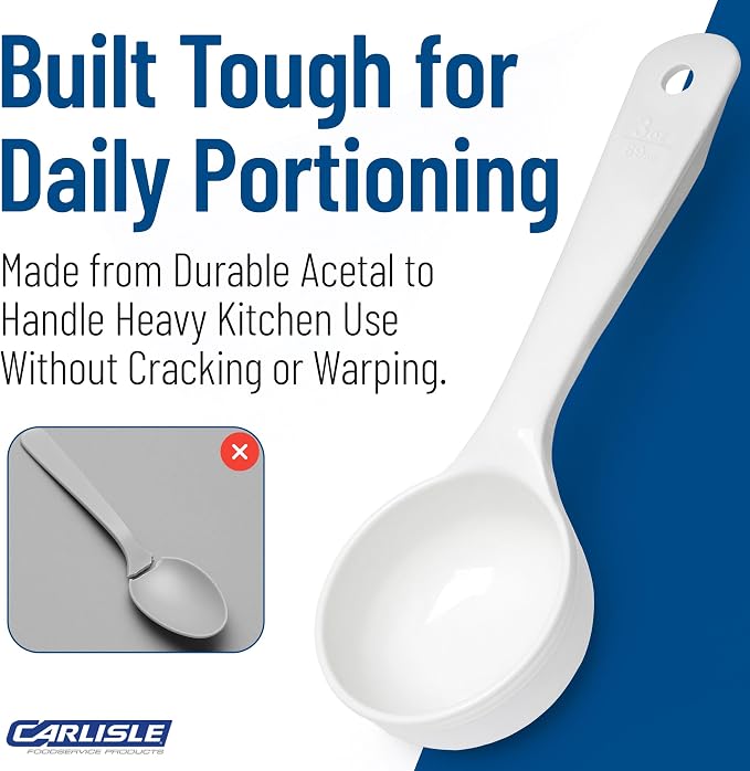 Carlisle FoodService Products Measure Miser Solid Measuring Spoon with Short Handle, 3 Ounces, White (Pack Of 12)