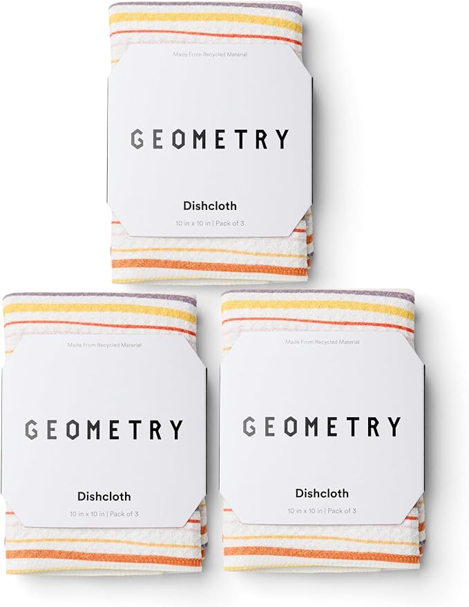 GEOMETRY Kitchen Dish Cloths - Quick Dry Dishcloths for Kitchen - Premium Dish Rags with Geoweave - 3-Pieces Stripe Season