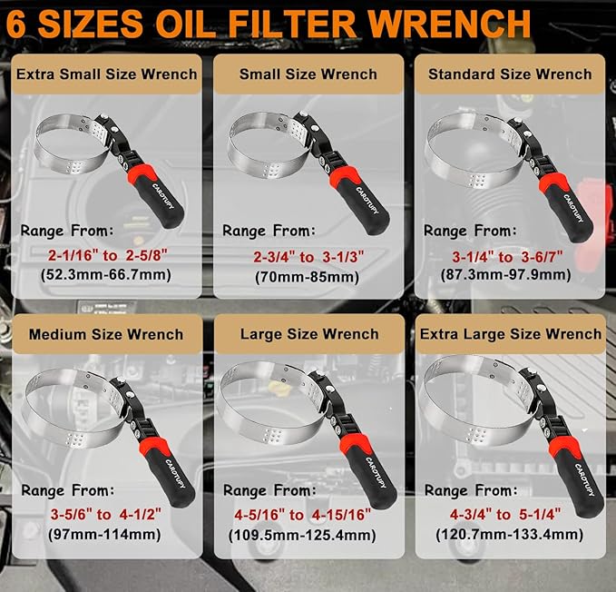 7pcs Oil Filter Wrench Set, Stainless Steel Adjustable Oil Filter Removal Tool Set 2-1/16"-5-1/4", Oil Wrench Tool Set with Oil Funnel for Automotive Oil Change