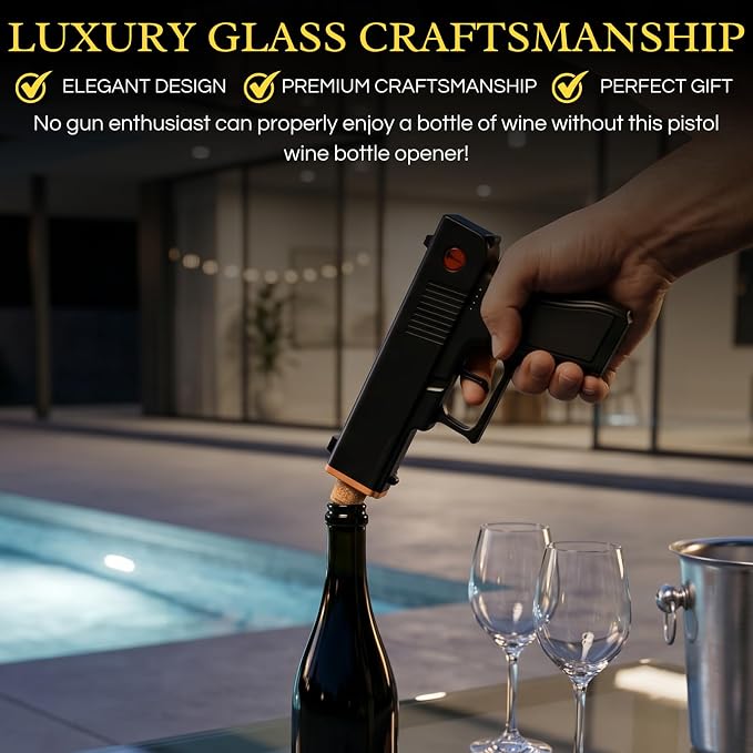 Electric Gun Wine Corkscrew Bottle Opener - Rechargeable Holster Base Cordless Battery - Automatically Open Wines Multifunctional Electronic Cork Puller - Guns Enthusiasts Gift & Vino Lovers (Black)