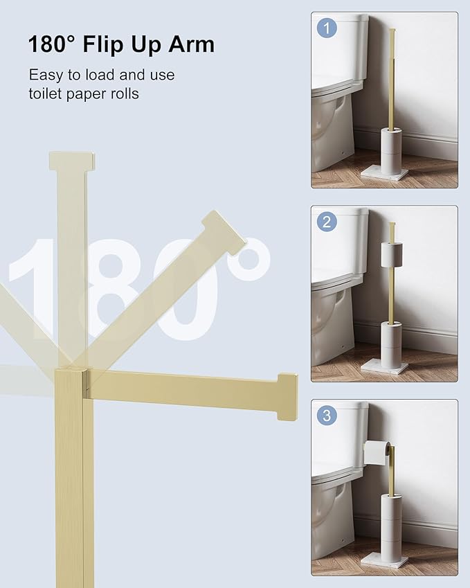 Toilet Paper Holder Stand Brushed Gold SUS 304 Stainless Steel Rustproof Free Standing 22 Inch Rotating Bathroom Tissue Roll Holder for 4 Rolls with Marble Base by HOMEMYSTIQUE