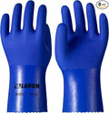 LANON 6 Pairs PVC Chemical Resistant Gloves,Cotton Liner,Blue,Large | Heavy-Duty Work,Acid,Solvent,Alkali and Oil Protection,Mechanical Risks,Non-Slip,Comfortable,Durable,Breathable,Latex Free