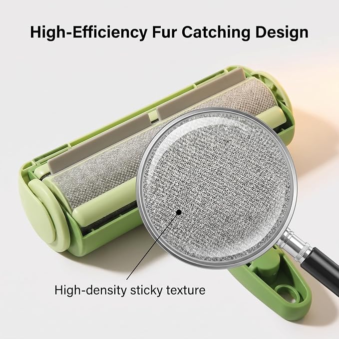 Pet Hair Remover Roller for Cats and Dogs, Reusable Fur Cleaner for Sofa, Couch, Carpet, Clothes and Bedding, Self-Cleaning Lint Roller Tool for Furniture and Home Cleaning - Green