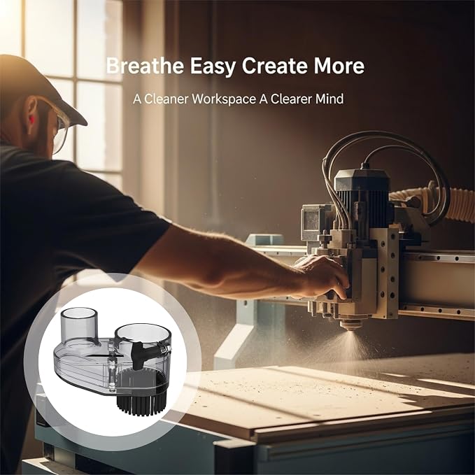 CNC Router Dust Shoe with Brush and Dual Ports, 5.1 in / 13 cm, 52 mm Spindle Dust Collector for CNC Cutting and Engraving Machine, Removable for Easy Cleaning