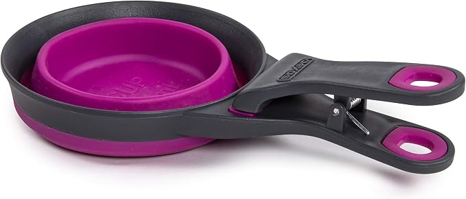 Dexas Pets Collapsible KlipScoop Collapsible Dry Dog Food Scoop and Dog Food Bag Clip, 2 Cup Capacity, Fuchsia (Pack of 2)