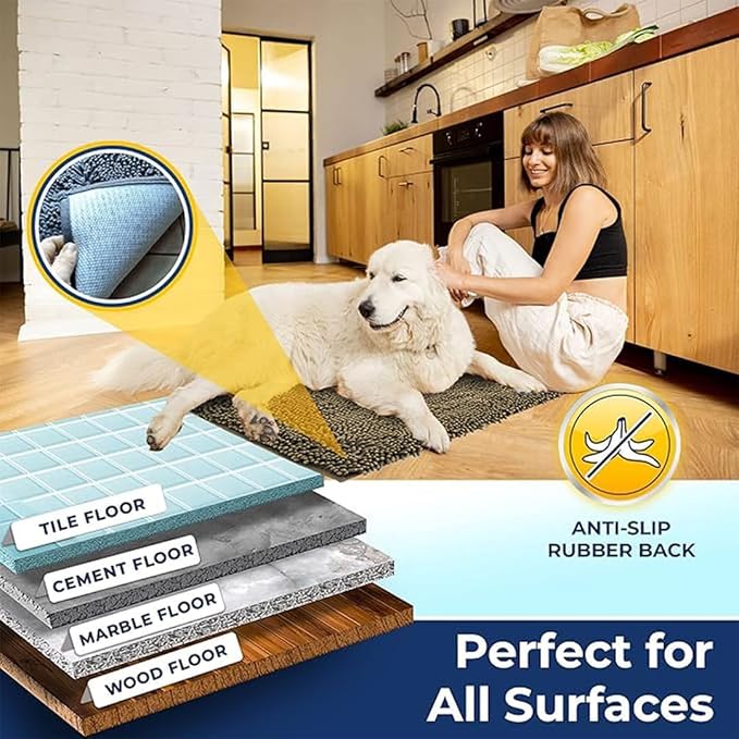 Muddy Mat® | Chenille Bathroom Rugs Quick Dry Microfiber Mats Non Slip Washable, Extra Thick, Soft and Highly Absorbent Bath Mats for Bathroom, Kitchen, and Shower Floor - Beige 24"x36"