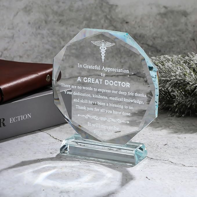 Movdyka Doctor Gifts for Men Women Glass Keepsakes, Laser Engraved Doctor Appreciate Gifts, Best Doctor Gifts for Him Her on Retirement, Christmas, Doctors Day, Thanksgiving- 4.7in.