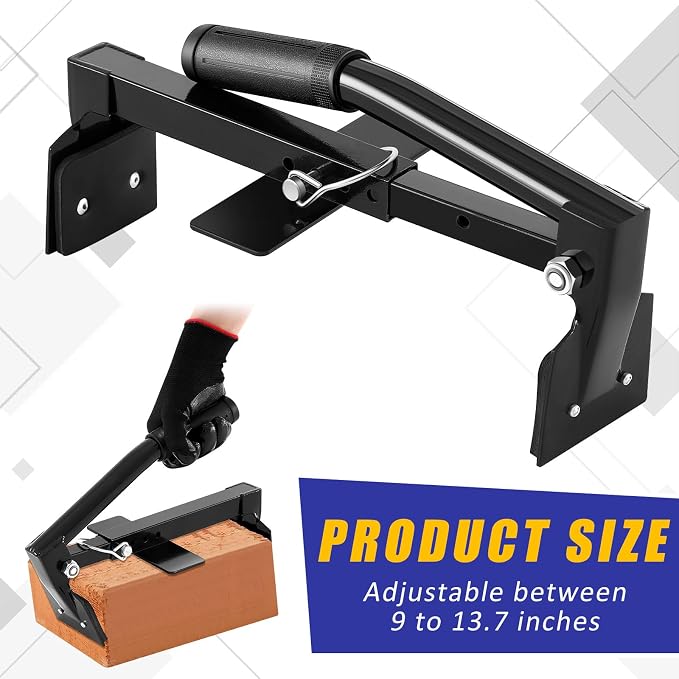 Adjustable Heavy Duty Brick Tongs Set Heavy Duty Block Tongs with Rubber Pad Handle and Work Gloves Adjustable 9-13.7 Inches Paver Tool for Bricks Lifting Carrying(Black)