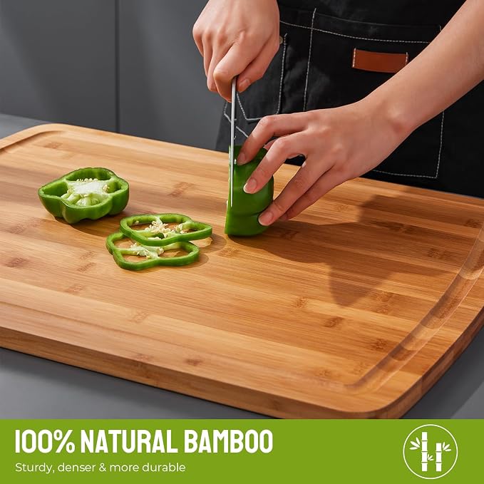 BEZIA 36"x24" Extra Large Bamboo Cutting Board, Heavy-Duty Stove Top Cover | Deep Juice Grooves, Pre-Oiled Finish, Massive Workspace for Professional Food Prep, Carving, Serving & Large-Scale Hosting