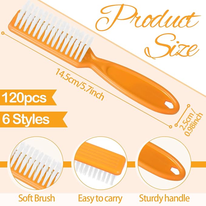 Mifoci 120 Pcs Handle Grip Nail Brush for Cleaning Fingernails Cleaner Scrub Brush Bulk Hand Cleaning Brushes Soft Stiff Bristles Pedicure Manicure Tools for Nail and Toe(Neon Color)