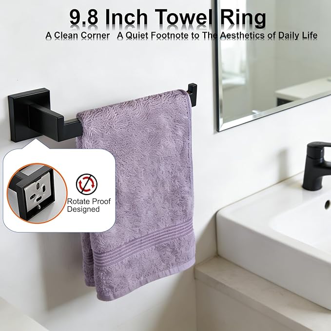 Bathroom Hardware Set 20 Piece Matte Black Bathroom Accessories Set SUS304 Towel Bar Set Includes 4 Towel Bar 24 Inch+4 Towel Holder+4 Toilet Paper Holder+8 Towel Hooks (20, Matte Black)