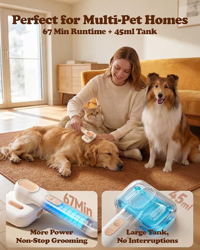 Rorhxia Steam Dog Brush for Shedding [Skin Friendly, Self Cleaning, 1*Shampoo, IPX7 Waterproof] Pet Pro Grooming Tool for Dog & Cat, Short/Long Hair, Poodle, Doodle, Bulldog, Golden, Labrador