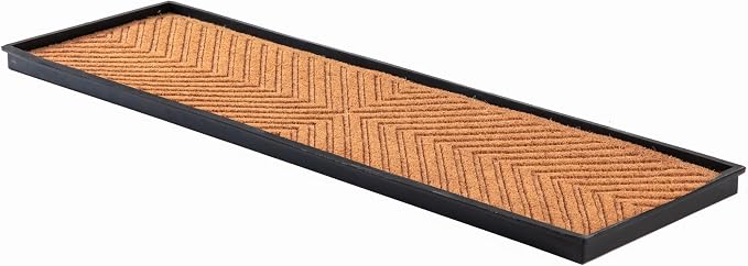 Anji Mountain AMB0BT4F-017 Black Rubber Boot/Shoe Tray with Coir, Fits 4 Pair (46.5" Wide), Cross Embossed Insert